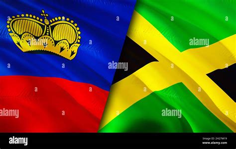 Liechtenstein and Jamaica flags. 3D Waving flag design. Jamaica Liechtenstein flag, picture ...