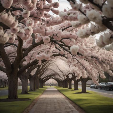 Premium Photo | Row of cherry blossom trees