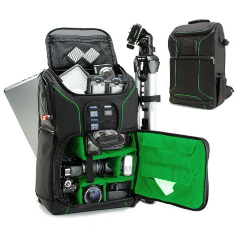 Digital SLR Camera Backpack (Green) with 15.6" Laptop Compartment by USA Gear features Padded ...