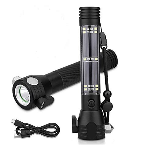 XREXS Solar Powered LED Car Flashlight Multi-Function Solar Escape ...