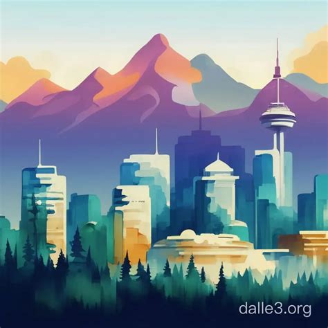Vancouver Skyline Watercolor Majestic Mountains in the Background | Dalle3 AI