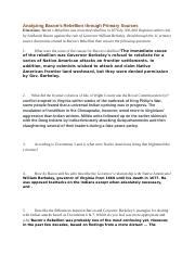 Copy of Bacon's Rebellion Questions - Analyzing Bacon's Rebellion through Primary Sources ...