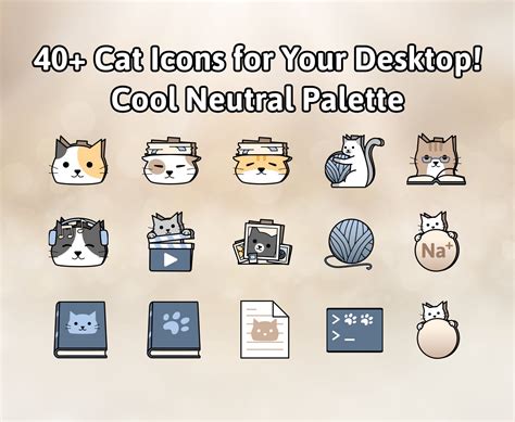 Cute Cat Folder Icons Neutral Denim Windows and Macos Digital Download ...