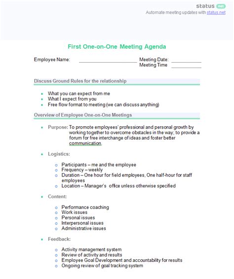 Printable One On One Meeting Template Excel