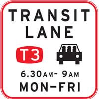 On a Transit Lane sign, what does T2 mean?