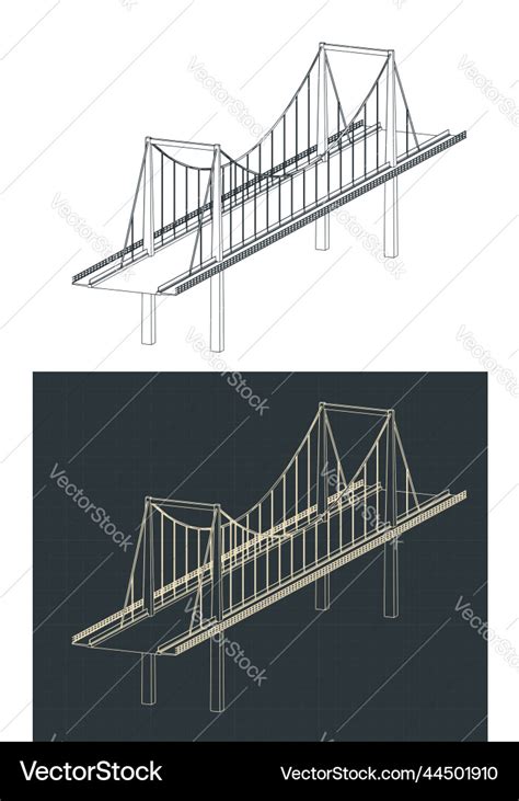 Cable-stayed bridge isometric blueprints Vector Image