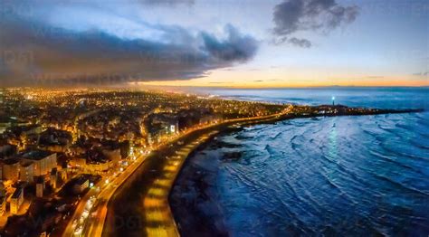 Aerial view of Casablanca during the night, Morocco stock photo