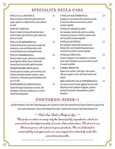 Menu at Cucina Rustica desserts, Sedona