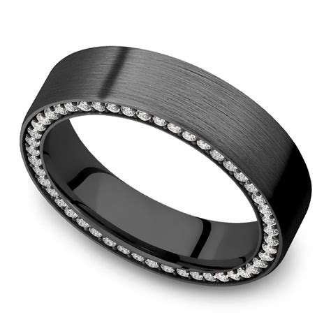 Mens Black Zirconium Diamond Wedding Band - 6mm Wide