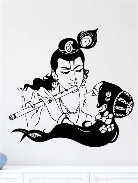 Buy online Lord Krishna With Radha Playing Flute Small Black Wall Sticker from Wall Decor for ...