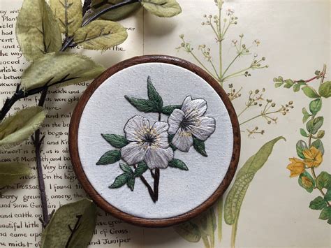 Floral Embroidery White Botanical Flower Embroidery Hoop | Etsy