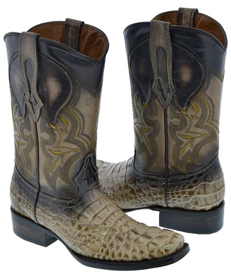 Men's Brown Beige Crocodile Hornback Design Western Leather Cowboy Boots | eBay