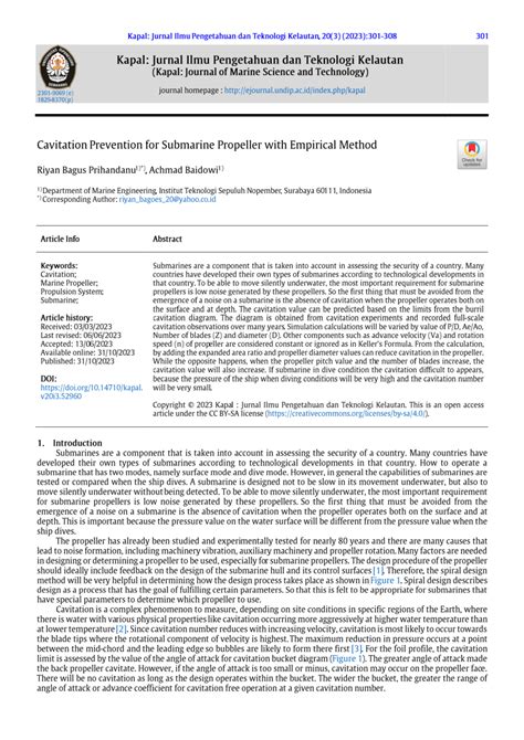 (PDF) Cavitation Prevention for Submarine Propeller with Empirical Method