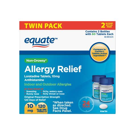 Equate Allergy Relief Loratadine Tablets 10 mg, Antihistamine, 120 Count - Walmart.com - Walmart.com