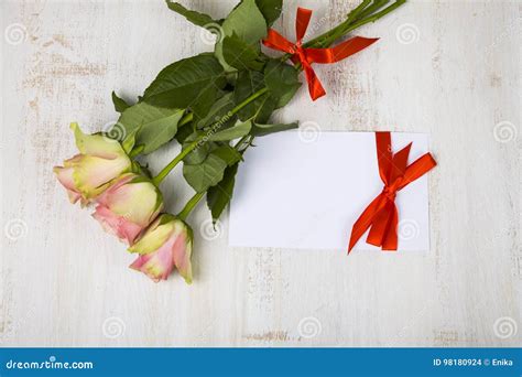 Pink Roses And Paper For Congratulations Stock Photo - Image of petals ...