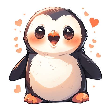 Cute Kawaii Penguin with Hearts Sticker Cute Penguin Drawing Kawaii, Penguin Cartoon Drawing ...