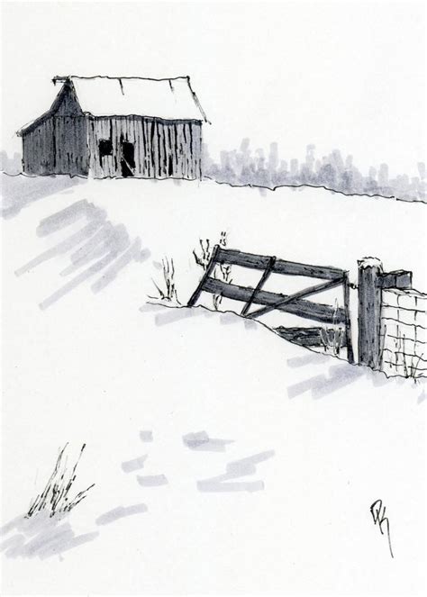 Day 21 Winter Barn and Fence Daily Sketch Challenge May | Etsy in 2020 | Barn drawing, Landscape ...