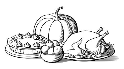 Thanksgiving Dinner Table Black And White Stock Illustration - Download ...