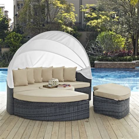 M&W Outdoor Funiture Round Patio Daybed with Retractable Canopy ...