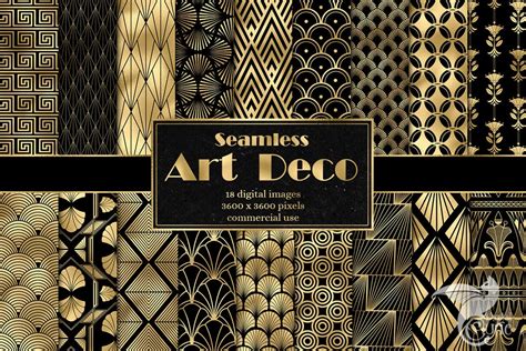 Art Deco Digital Paper, Seamless Retro Art Deco Patterns in Black and Gold Instant Download for ...