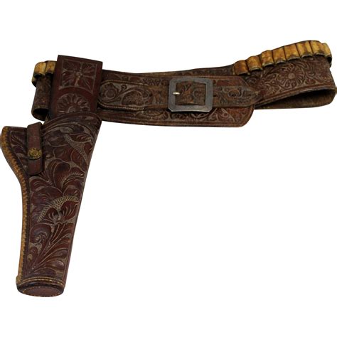 Heiser Denver Tooled Gun Rig - Holster & Belt - for Colt Single Action : New Hampshire Antique ...