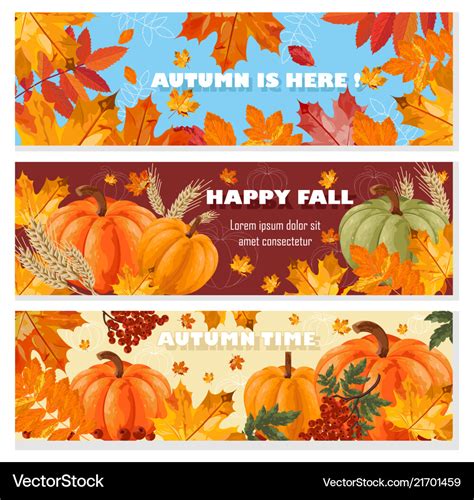 Autumn banners set fall leaves and pumpkin Vector Image