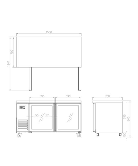 FRESH Underbench Fridge 2 Glass Doors 1500mm FT-1500RG