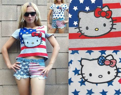 NWT Sanrio Hello Kitty USA FLAG print T-SHIRT