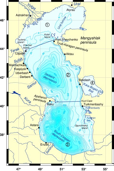 The Caspian Sea. Main parts of the Caspian Sea: (1) -the Northern... | Download Scientific Diagram