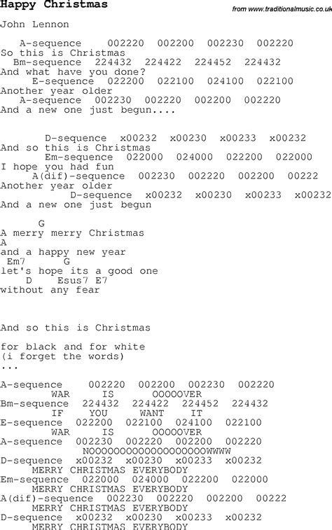 Christmas Carol/Song lyrics with chords for Happy Christmas