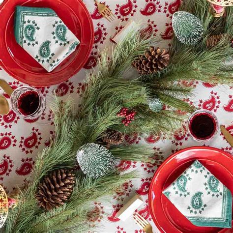 Red Paisley Tablecloth | Christmas table cloth, Holiday dining table, Christmas table decorations