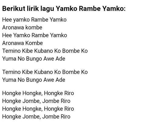 lirik lagu yamko rambe yamko - Brainly.co.id