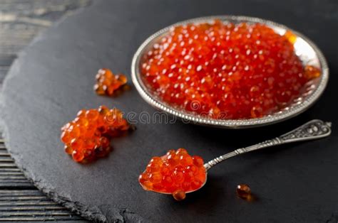 Red Salmon Caviar On Black Background Stock Image - Image of gourmet, appetizer: 65400085