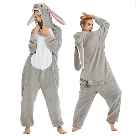 Bunny Onesie Flannel Pajamas Adult Animal Onesies Halloween Costumes ...