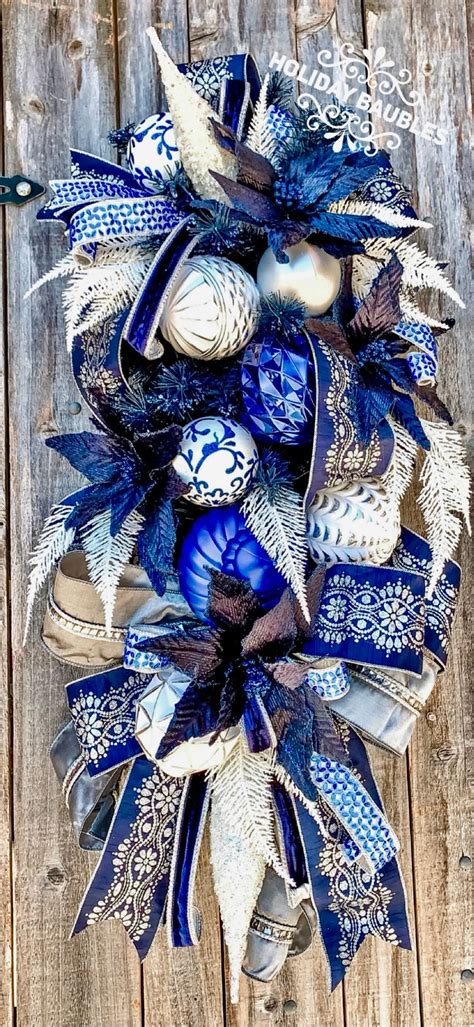 Christmas Wreath, Christmas Swag, Christmas Door Swag, Blue Christmas ...