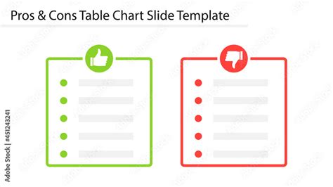 Pros and Cons table chart slide template. Clipart image Stock Vector | Adobe Stock