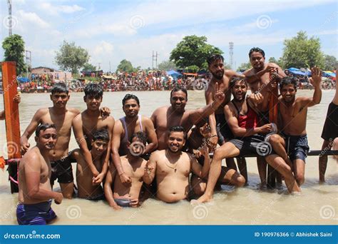 Haridwar, India - June 22, 2020: Pilgrims are Taking Holy Bath in Holy ...