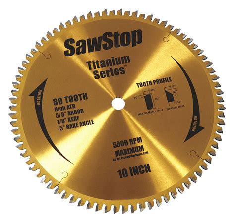 SAWSTOP, 10 in Blade Dia., 80 Teeth, Circular Saw Blade - 46AC84|BTS-P ...