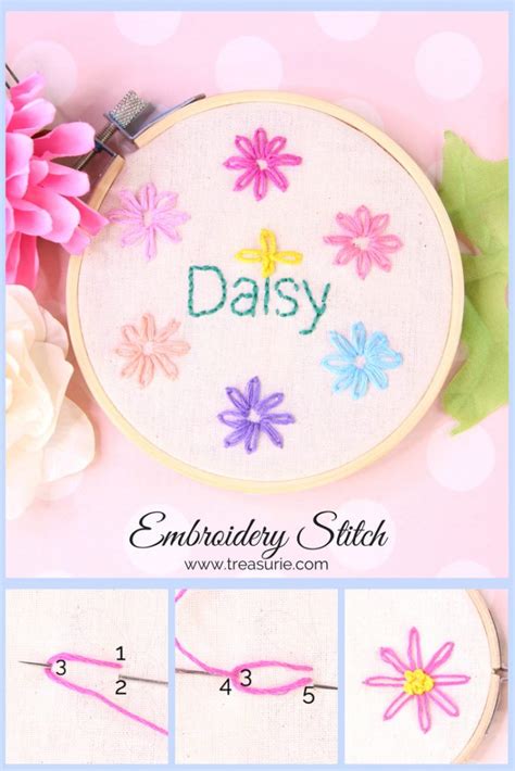 Lazy Daisy Stitch, Beginner Embroidery Flowers | TREASURIE