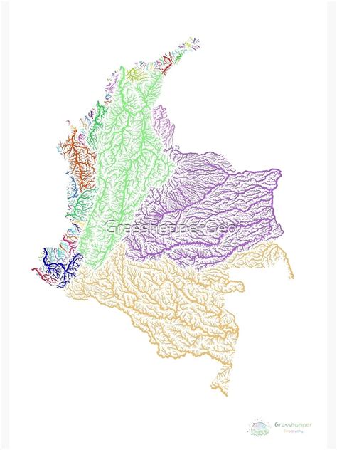 "Colombia River Basin Map in Rainbow Colours with White Background ...