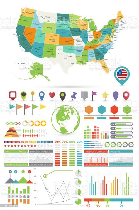 Usa Map And Infographics Design Elements On White Stock Illustration ...