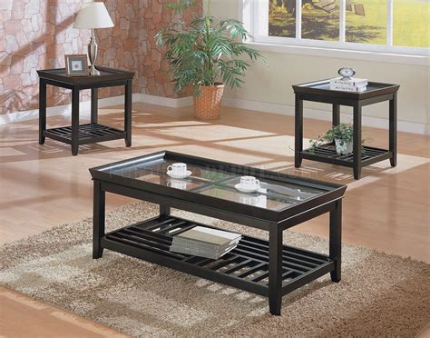 Black Contemporary 3PC Coffee Table Set w/Beveled Glass Tops