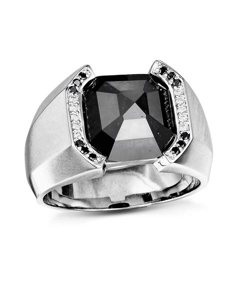 Men’s Cushion Black Diamond and Beveled Platinum Ring – Turgeon Raine