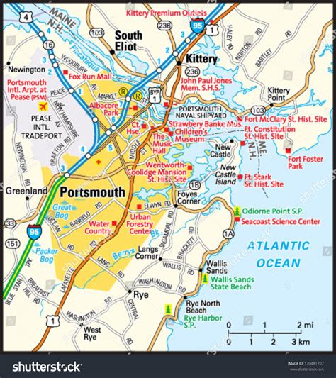 Portsmouth New Hampshire Area Map: เวกเตอร์สต็อก (ปลอดค่าลิขสิทธิ์ ...