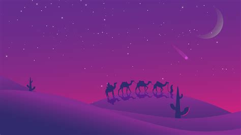 Minimalist Desert Night Camel Walking Wallpaper, HD Minimalist 4K ...