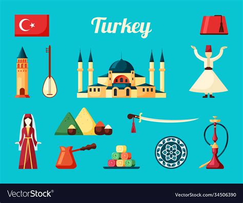 Turkey culture set ancient historical mosque Vector Image