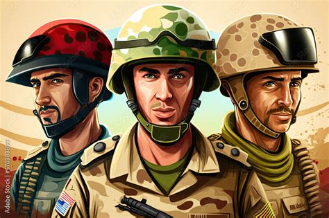 cartoon poster with three special forces soldiers in ammunition in ...