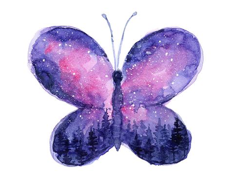 Galaxy Butterfly Pink Painting by Olga Shvartsur