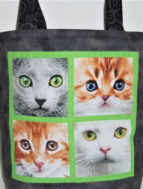 Cats Portrait Tote Black Knitting Bag Applique Tote Quilted - Etsy