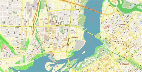 Gatineau Quebec Canada Map Vector Exact High Detailed City Plan editable Adobe Illustrator ...